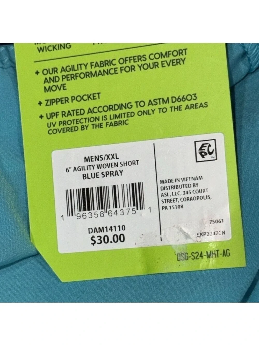 NWT DSG Men's Agility Woven Shorts Aqua Blue Size XXL